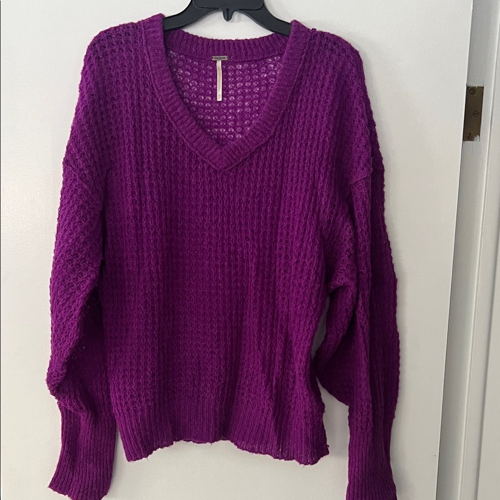 Free People Deep Purple V-Neck Sweater
